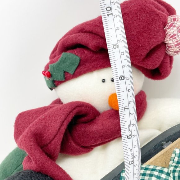 Snowman Plush Merry Christmas wood sled decoration stuffed  10" x  15" sitting - Picture 8 of 8